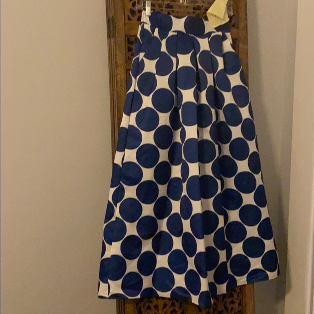 Blue and white polkadot silk skirt